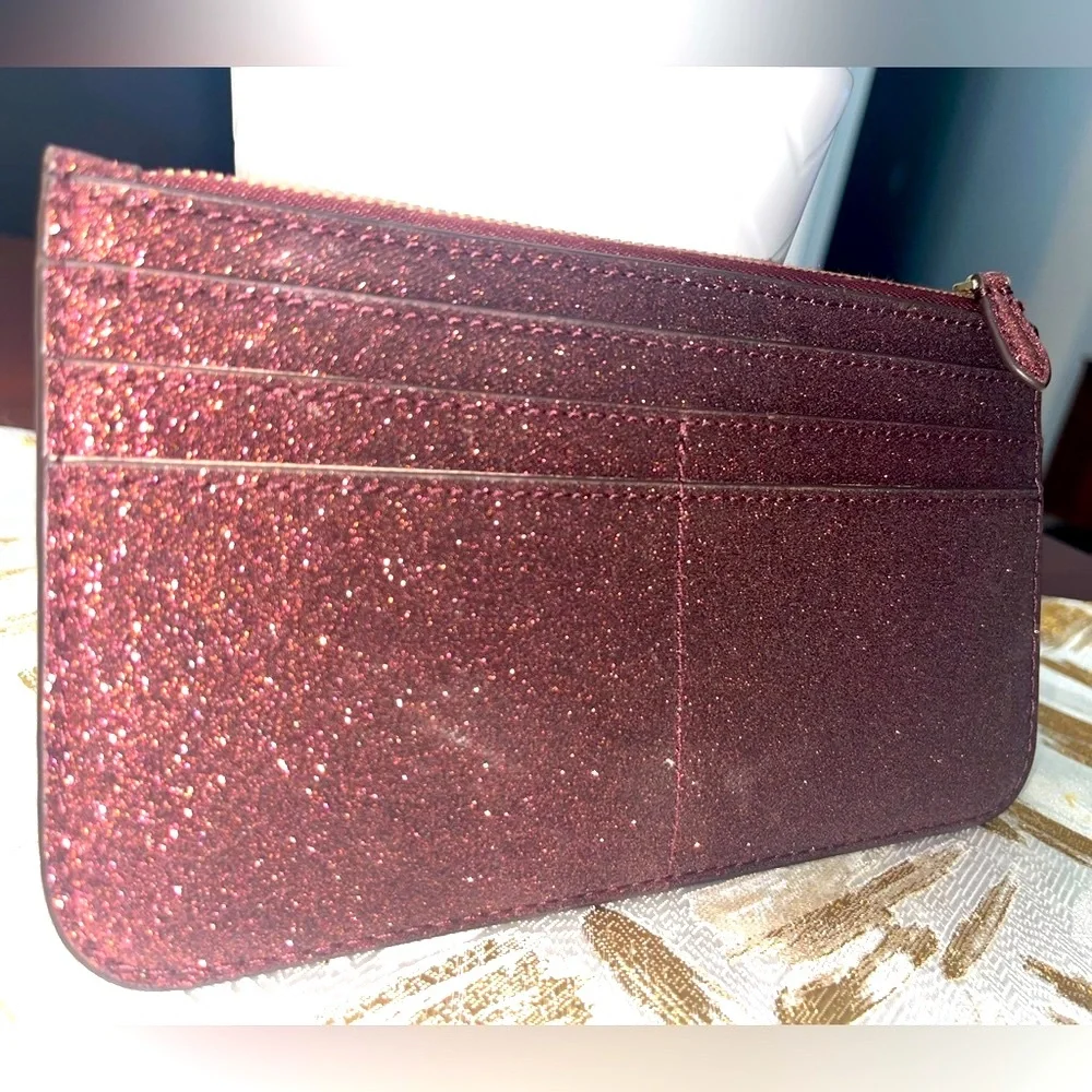 Kate Spade Shimmy Glitter Large Card Holder Slim Wallet ,Deep Nova Red - Picture 2 of 9